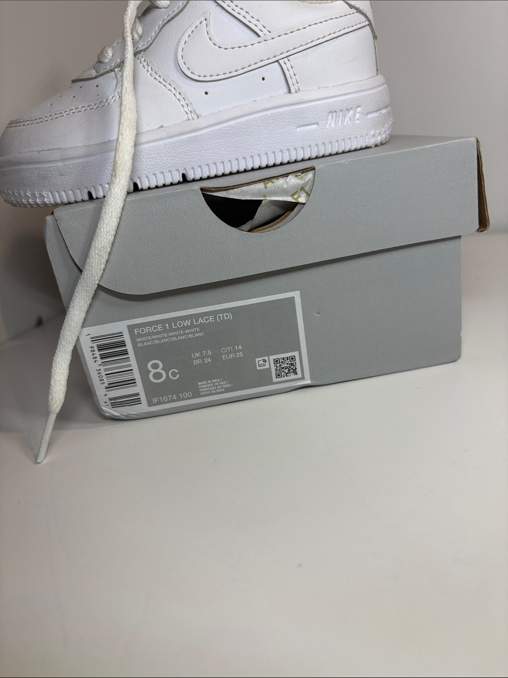 Nike White Toddler Air Force 1 Low Lace Sneaker - Picture 2 of 2